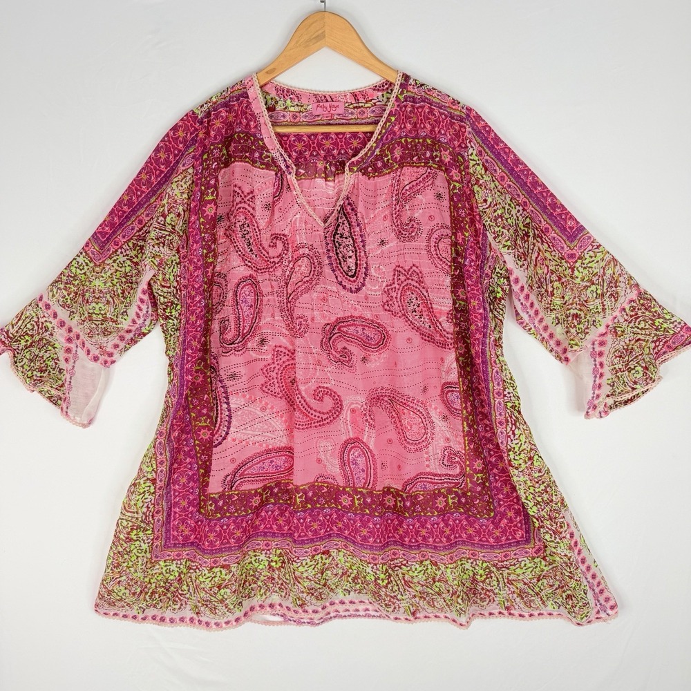 Ruby Yaya Womens Top Multicolored Light‎ Fabric Tunic Boho SZ-M